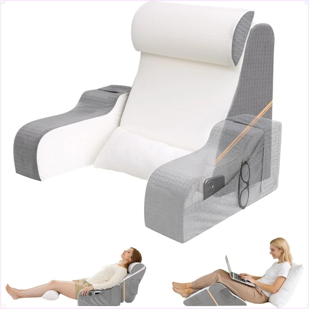 

5 шт. подушка для чтения для сидения в постели для взрослых, складная подушка для клина для сна 2 в 1, эргономичная поддержка спины 19 дюймов, белый/серый