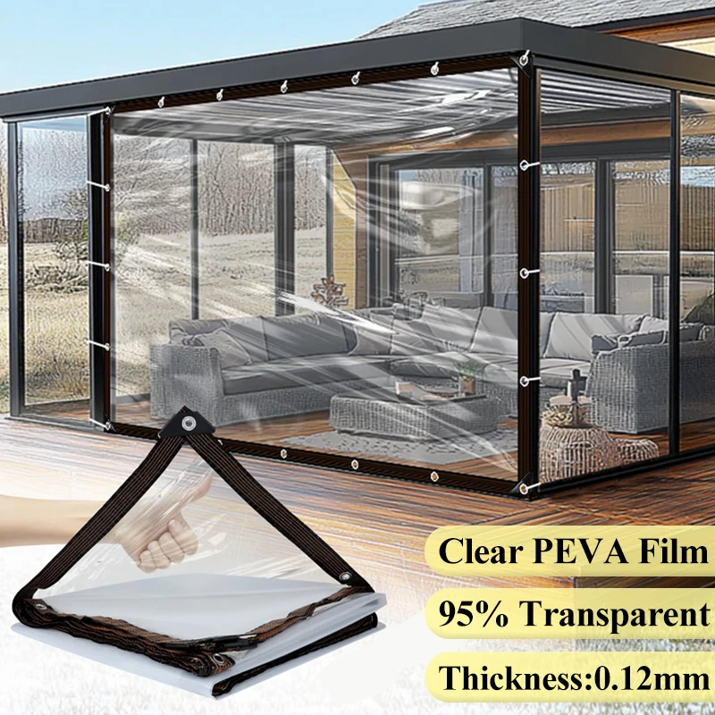 95% Clear PEVA Rainproof Cloth Patio Pergola See Through Tarp Curtain Home Window Keep Warm Film Outdoor Transparent Tarpaulin