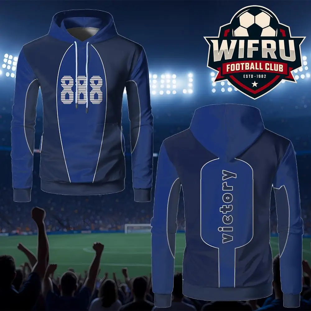 

Classic Blue Letter Pattern Men's Hoodie Vintage Casual Unisex Comfortable Long-sleeved Streetwear Loose Custom Pullover Tops