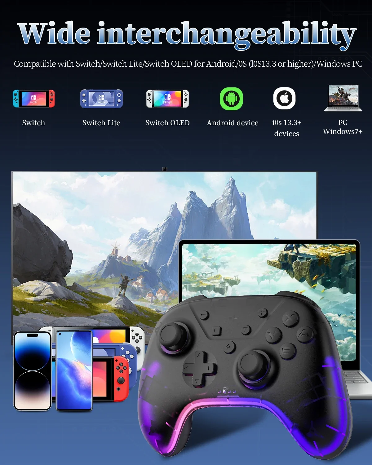 AOLION لجهاز Switch Controller Hall Effect Nintendo Switch iPhone Android Mobiele telphone Windows PC Steam