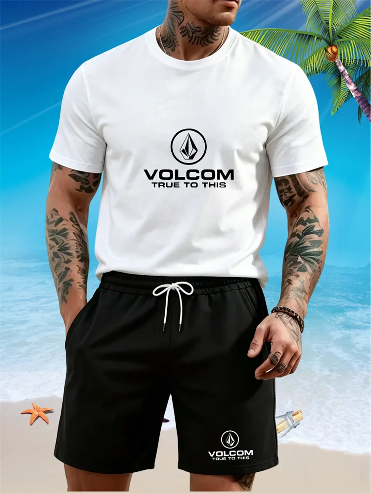 

Fashionable Men's Summer New Letter Printed Breathable Round Neck T-shirt Shorts Set Outdoor Quick Drying Casual Clothing