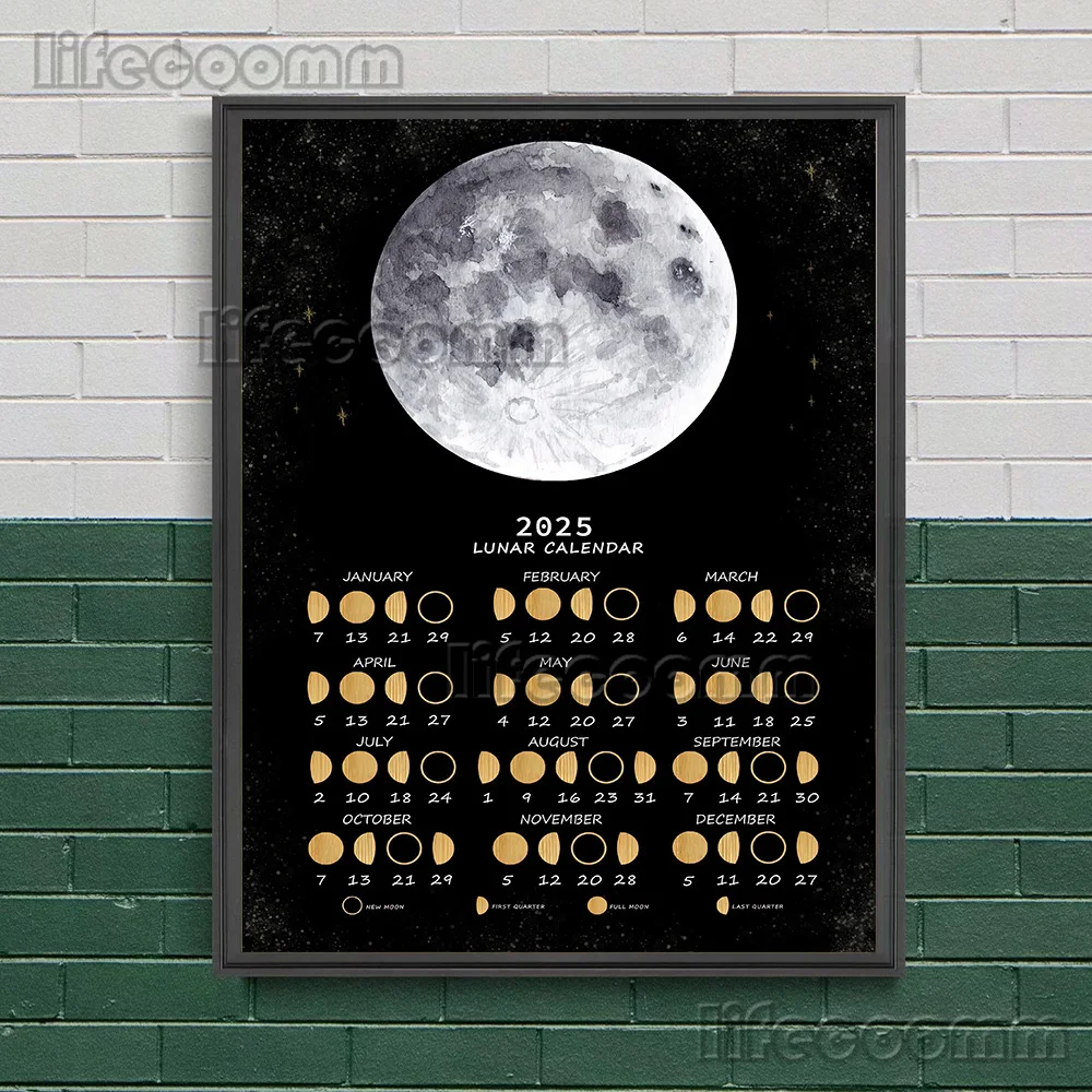 Moon Phases Calendar 2026,Wicca Calendar Wall Art Canvas Painting,2026 Moon Cycle Moon Phase,Art Poster Print,Home Decoration