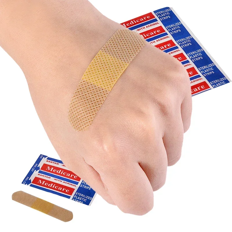 100 pçs ataduras de bebê primeiros socorros de emergência gesso tecido não tecido à prova dwaterproof água estéril pasta ferida médica band aid