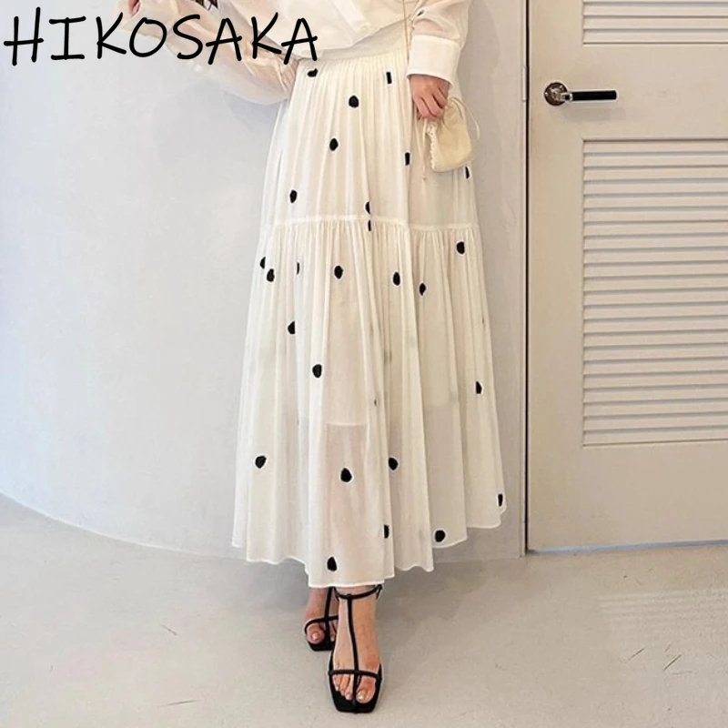 

Fashion All-match A-line Full Skirts High Waist Sweet Polka Dot Print Midi Length Jupe Female Japanese Temperament Faldas Mujer