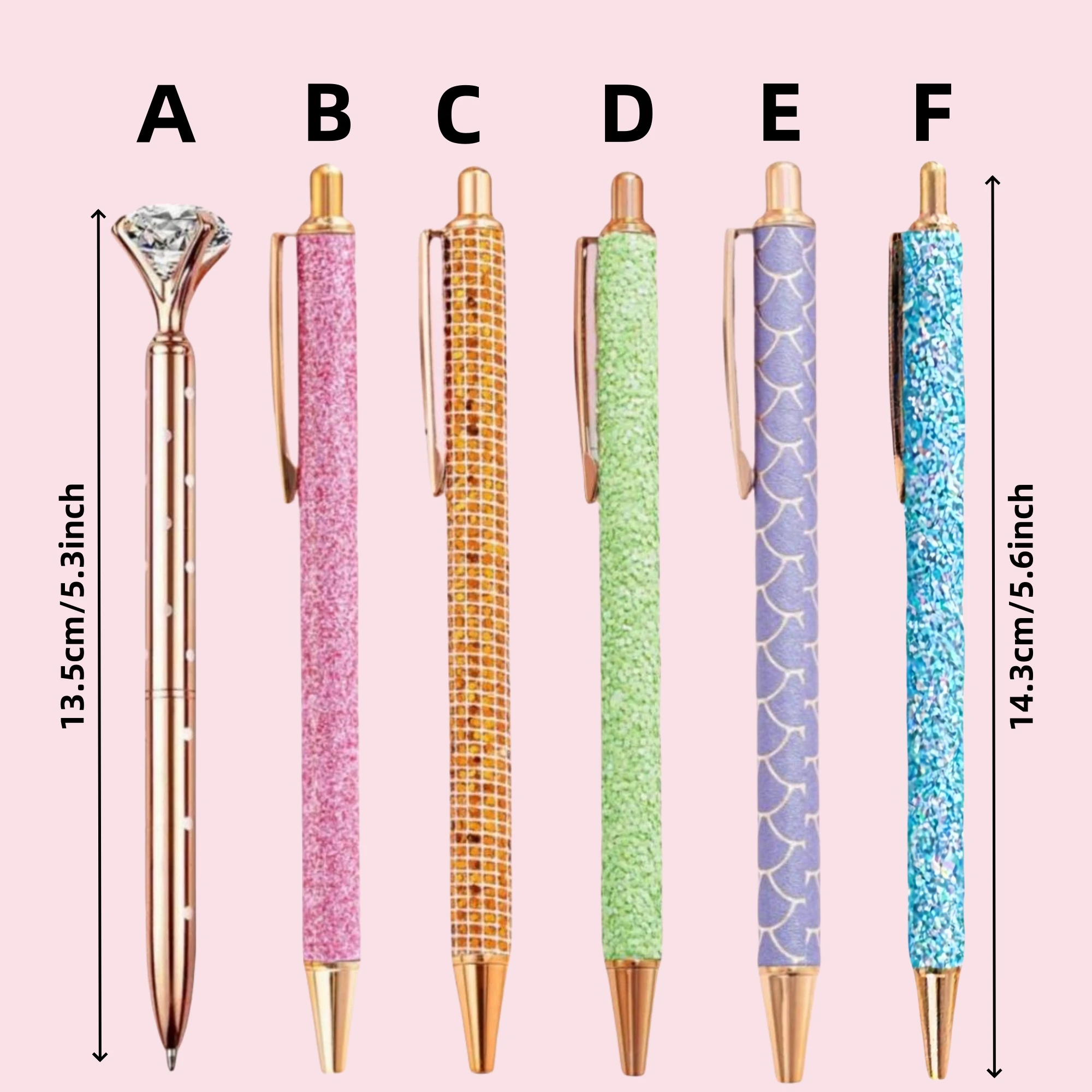 6 PCS Creative Metal Ballpoint Pens, With Polka Dot Diamond Glitter And Fish Scale Pattern Appearance, Office And Study Supplies
