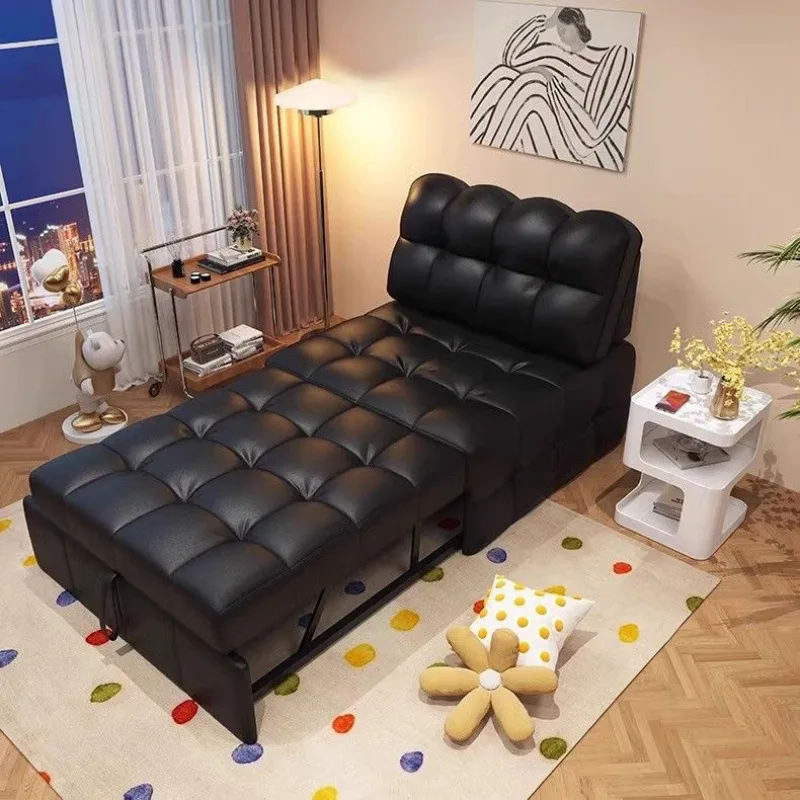 

Small apartment foldable sofa sofa bed living room single bedroom multi-functional leather lazy retractable dual-use