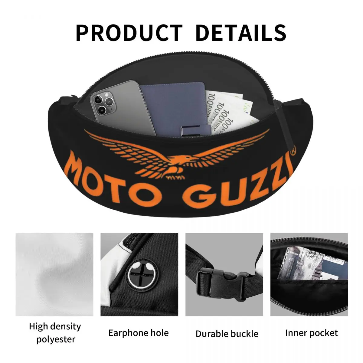 Bolsa Peito Motocicleta Laranja para Homens e Mulheres, Acessórios Moto Guzzi, Fanny Pack