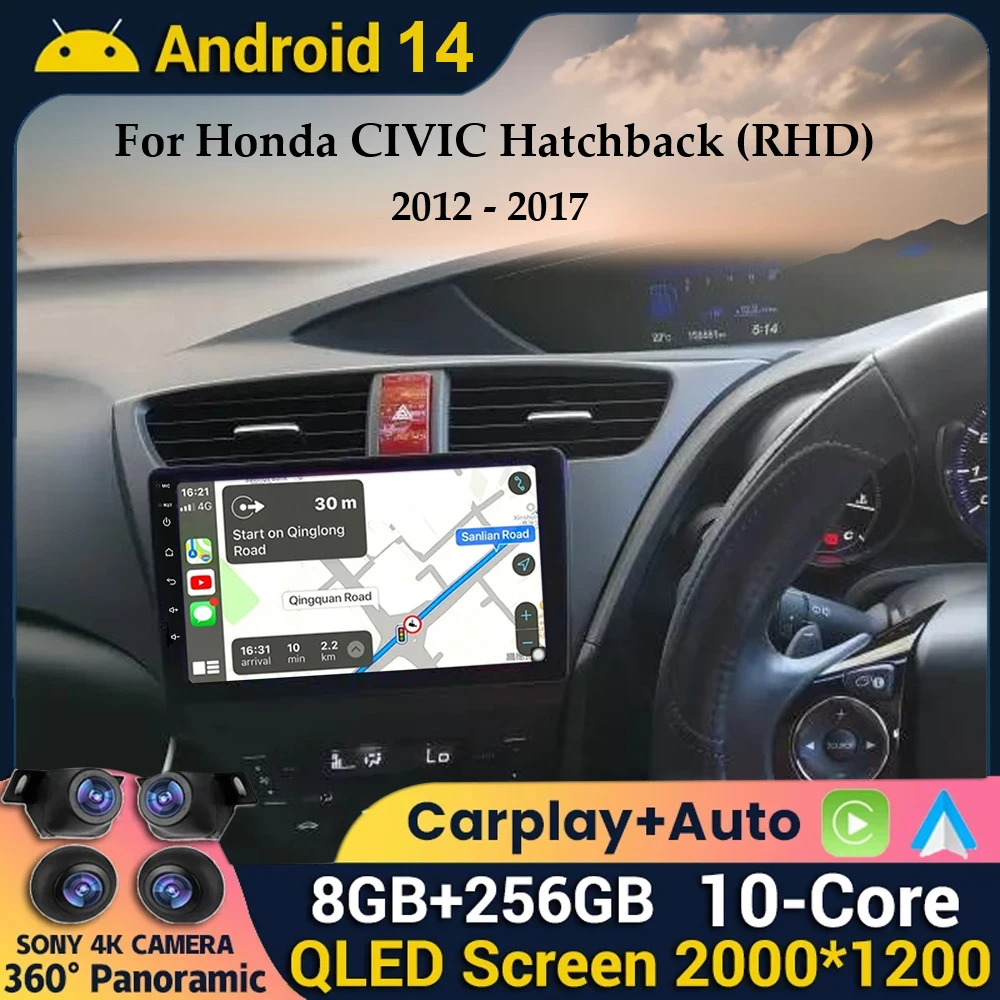 

Android 14 Wireless Carplay+Auto For Honda Civic 9 FK FB 2012 - 2017 RHD/LHD Car Radio Stereo Multimedia GPS Navi Player 5G WIFI