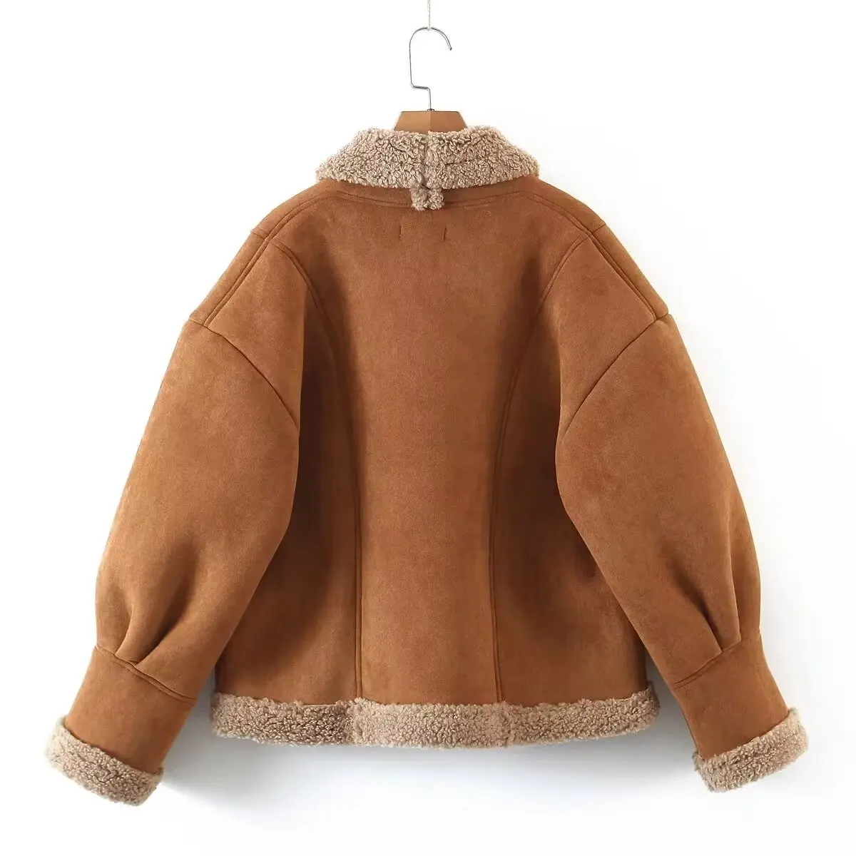 Withered Minimalist Autumn And Winter Jacket Loose Suede Lambhair Coat With Drop Shoulder Coat Women Tops