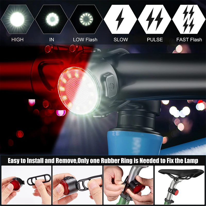 

CYCLAMI Bicycle Light Waterproof USB Rechargeable Bike Safety Warning Light BIKE Tail light Cycling Headlight Rear Lamp Q2