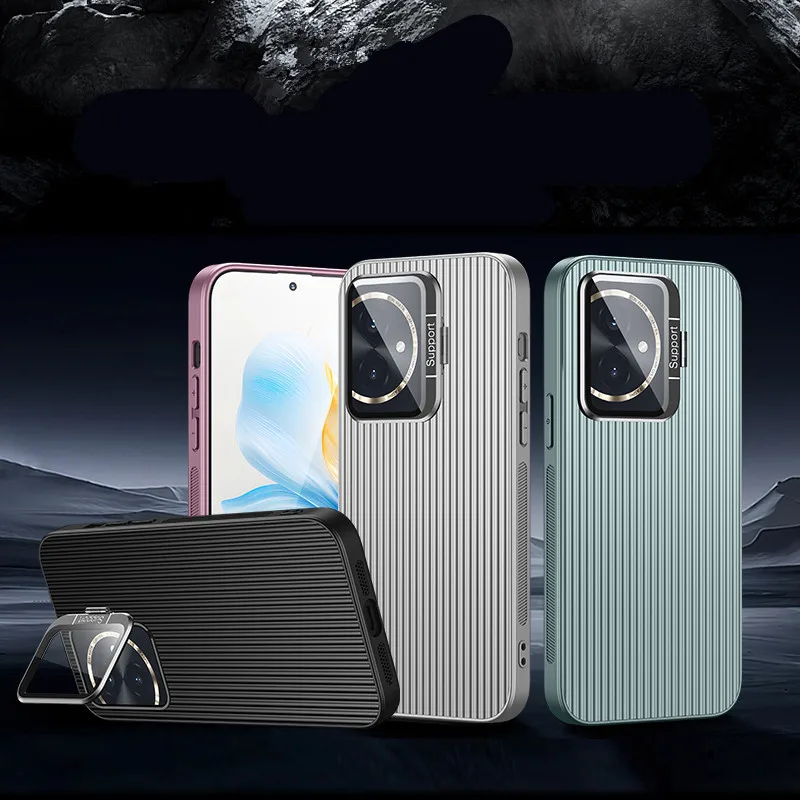 Magnetic Corrugated Hard Phone Case For Honor 100 Pro Wave Pattern Design Shell Lens Protective Film Mount