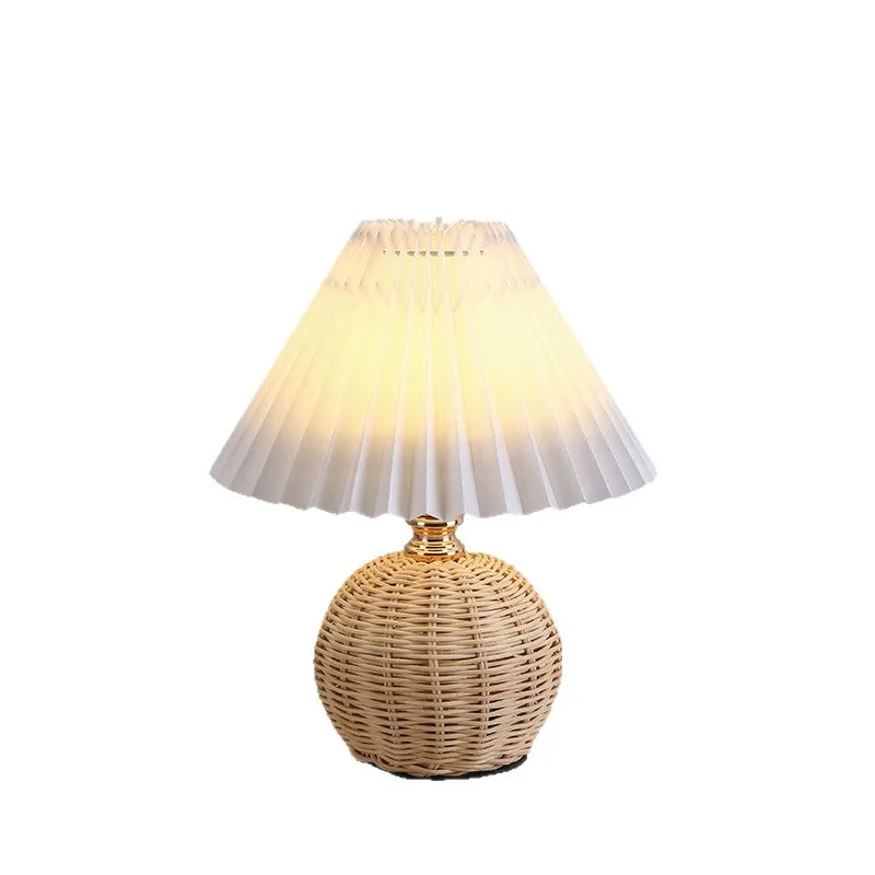 Beaded Shade Folded Wooden Lampshade Bedside Table Lamp Bedroom Creative Atmosphere Lamp Umbrella LED Night Light view 6