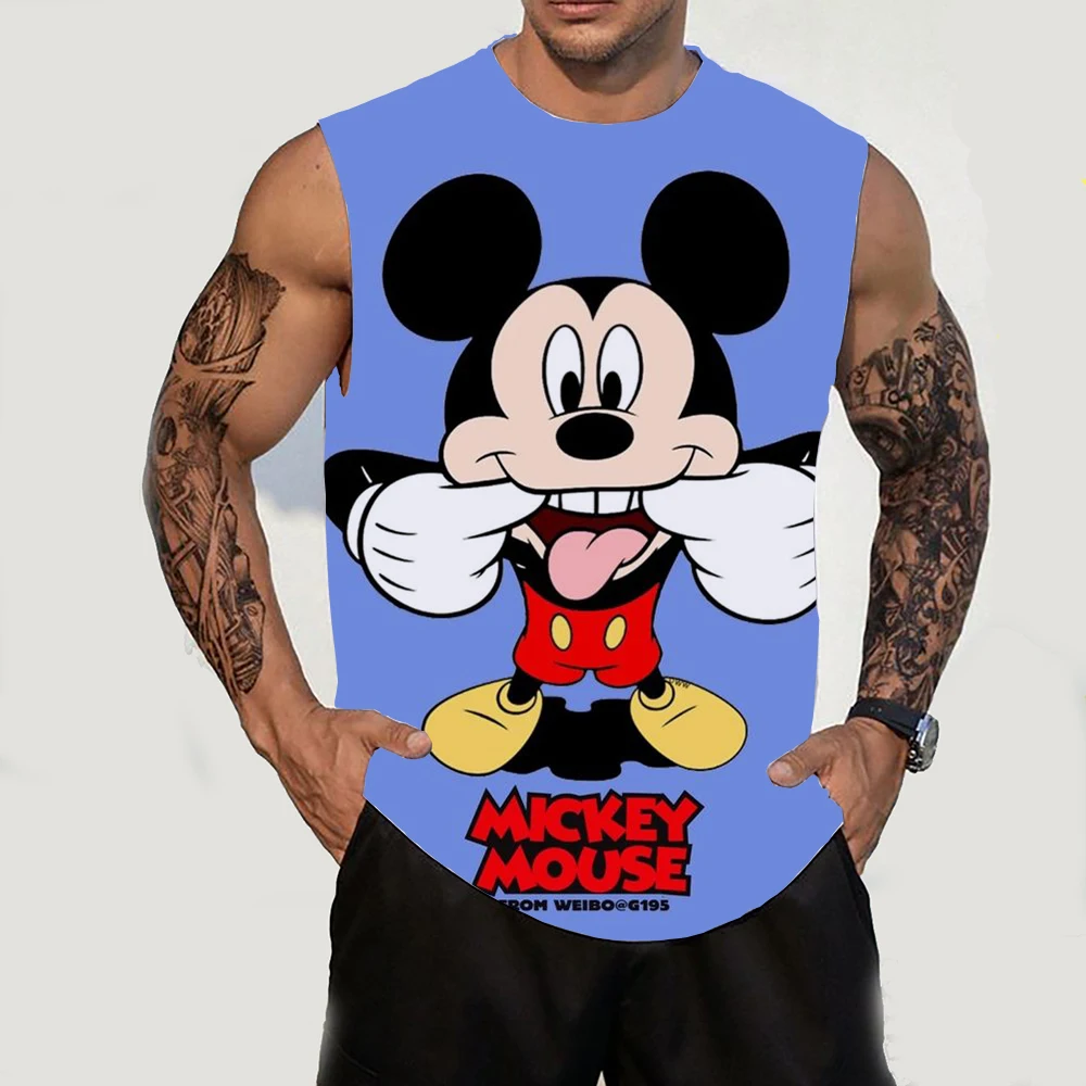 Mickey Brand Boys Summer Harajuku Street Anime Casual Versatile Disney New Fashion Men\'s Round Neck Sleeveless T-shirt