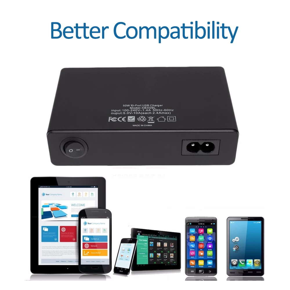60W 10 Ports 40W 5 USB Ports Quick Charge Charger Station Dock with Cable for iPhone iPad Samsung PC Kindle Multi USB Charger