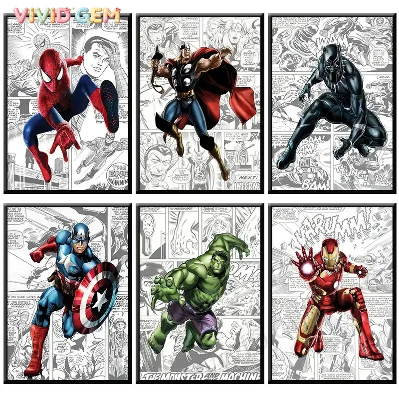 VIVID GEM Avengers Superheroe Marvel Spiderman Hulk Pintura de Diamantes 5D Punto de Cruz Mosaico Pegatinas Decorativas para el Hogar DIY Hecho a Mano
