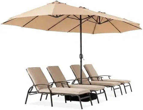 15FT Patio Umbrella with Base Included, Outdoor Double-Sided Table Umbrella,Large Rectangular Market Umbrella w Crank