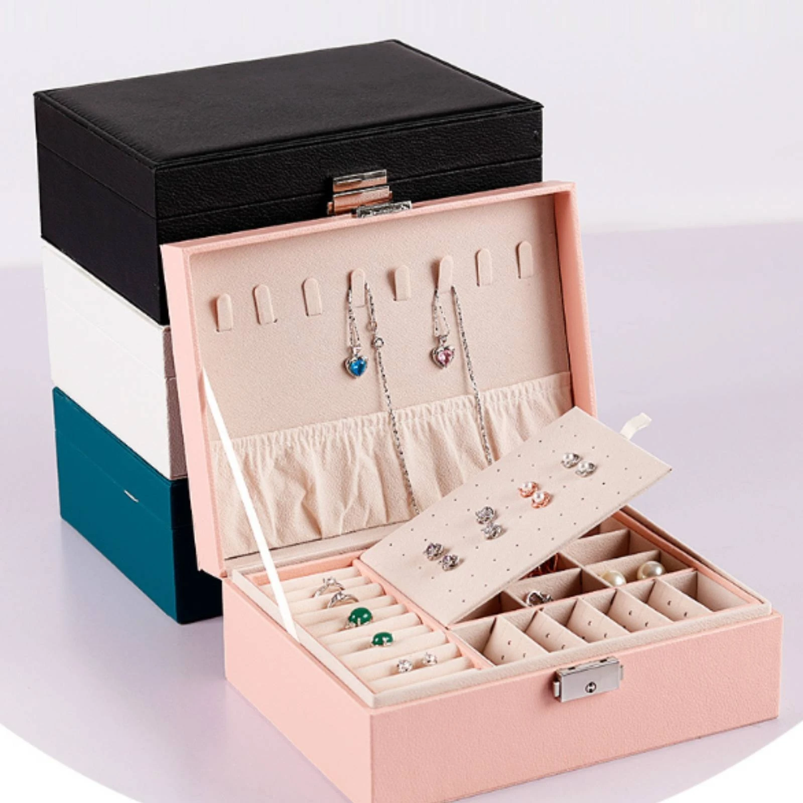 PU Leather Jewelry Box Metal Clasp Rectangular Jewelry Box