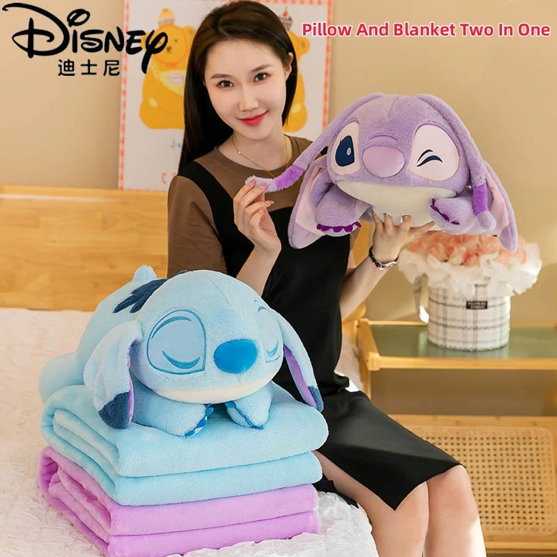 Disney Stitch Cartoon Doll And Blanket Two In One Series Nap Blanket Home Air Conditioning Blanket Portable Travel Blanket Gift