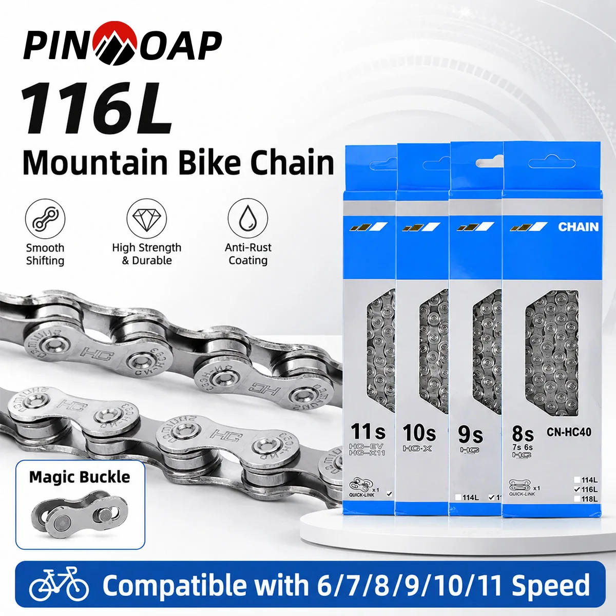 PINMOAP 1PC 6/7/8/9/10/11 Speed Bike Chain Anti Rust Bicycle Chain Fit Mountain Road Bike Repair Kit Smooth Shift Easy Install