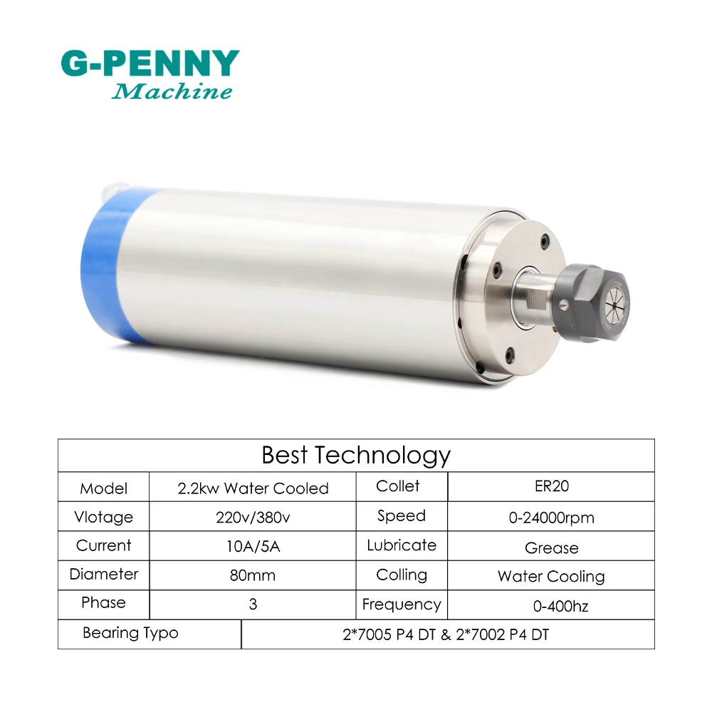 G-PENNY 2.2kw ER20 Water Cooled Spindle Kit  & 2.2kw YL42/QL VFD & 80mm Spindle Bracket & 75w Water Pump& collet