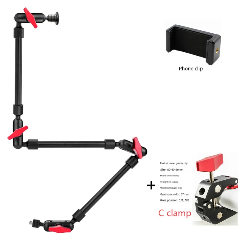 Kamera-Zauberarm mit Super-Clip-Halterung für Smartphone, Camcorder, Action-Kamera, Klemmhalterung, Tablet, Webcam, Studio-Kits-Set