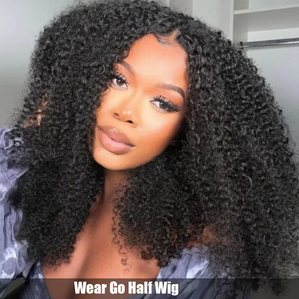 Parrucca mezza parrucca per capelli umani 3 in 1, mezza parrucca, parrucca riccia crespa con coulisse, clip senza cuciture, parrucche per capelli ricci da 32 pollici per donne nere