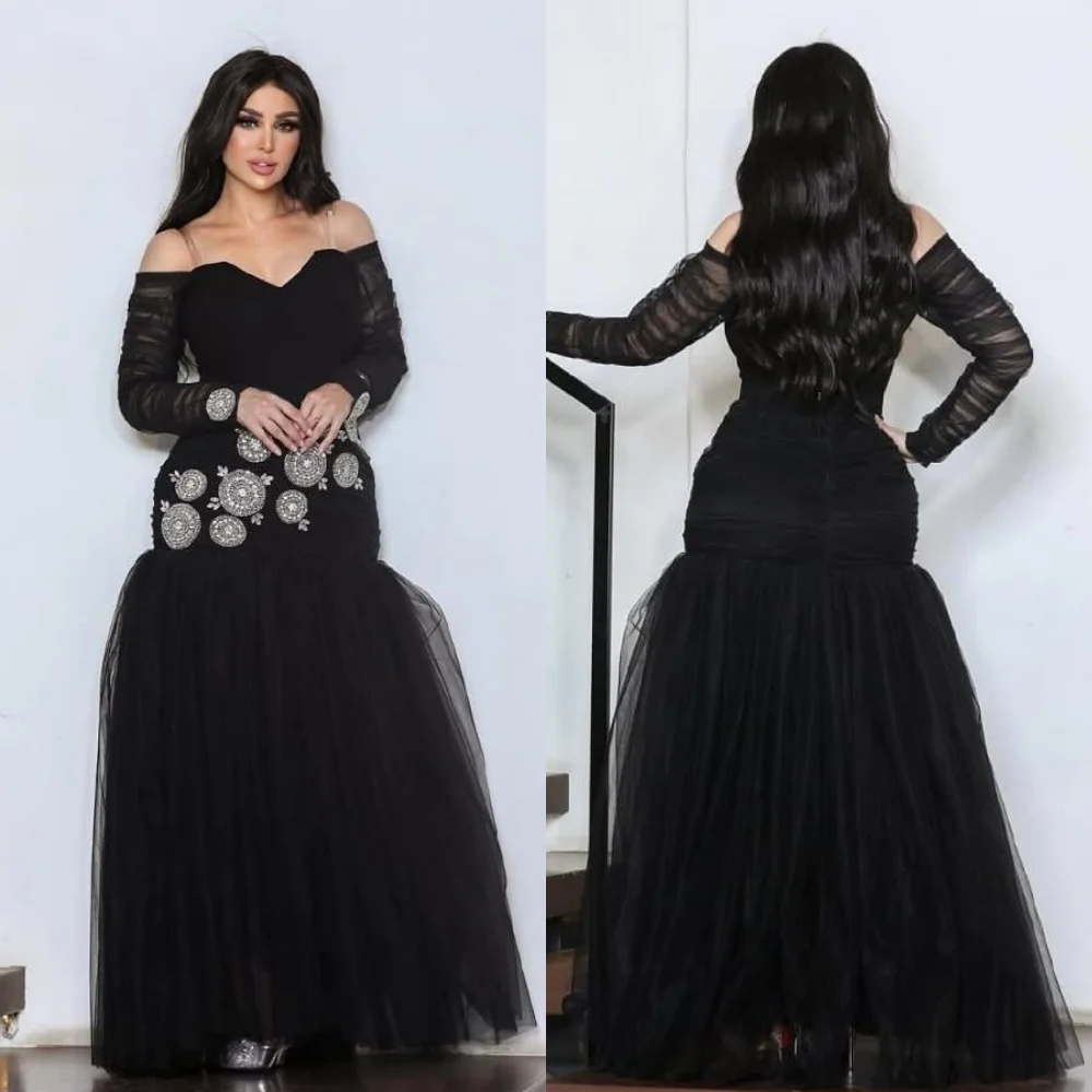 

Customized Jersey Rhinestone Off-the-shoulder Trumpet Long Dresses Women Luxury Evening Bespoke Occasion Classic Exquisite