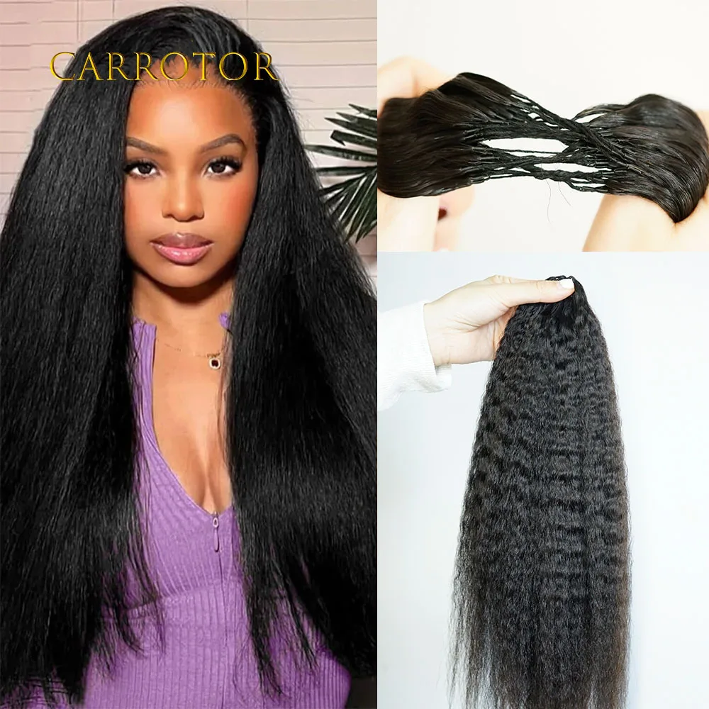 Ekstensi Rambut Kinky Straight Feather Crochet Braid Tanpa Simpul, Ekstensi Rambut Crochet Pre-Separated, Rambut Asli 100% Rambut Manusia