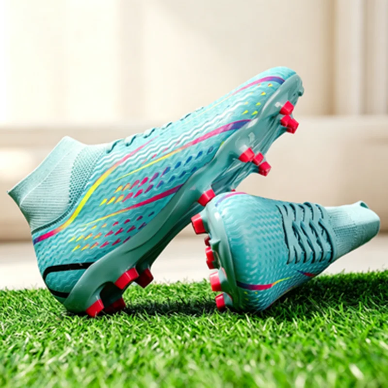Men's AG/FG Soccer Shoes, Breathable Knit & PU Upper, Shock-absorbing EVA Midsole, Durable TPU Outsole with Long Studs, Comforta