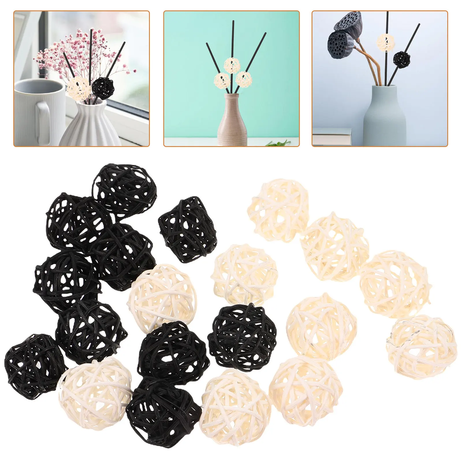 

20Pcs Rattan Balls for Aromatherapy DIY Diffuser Refill Natural Wicker Rattan Ball Decoration Table Shelf Window Sill Car Home