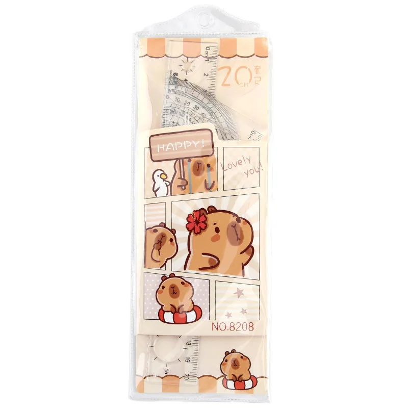 12 Pcs Capybara Set Rulers Triangle Board Ruler Student Multi-functional Stationery Painting Tool Set Suitable for Students