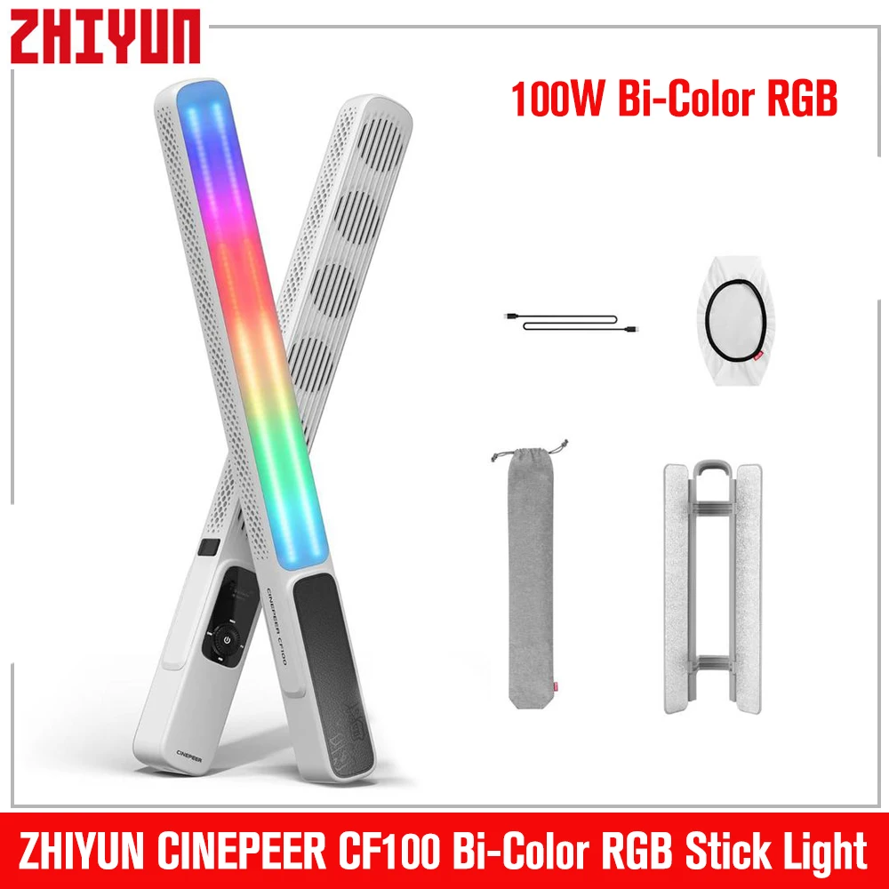 

ZHIYUN CINEPEER CF100 100W Bi-Color RGB Stick Light 2700K-6500K Handheld Tube Light for Live Streaming Portrait VLOG Creation