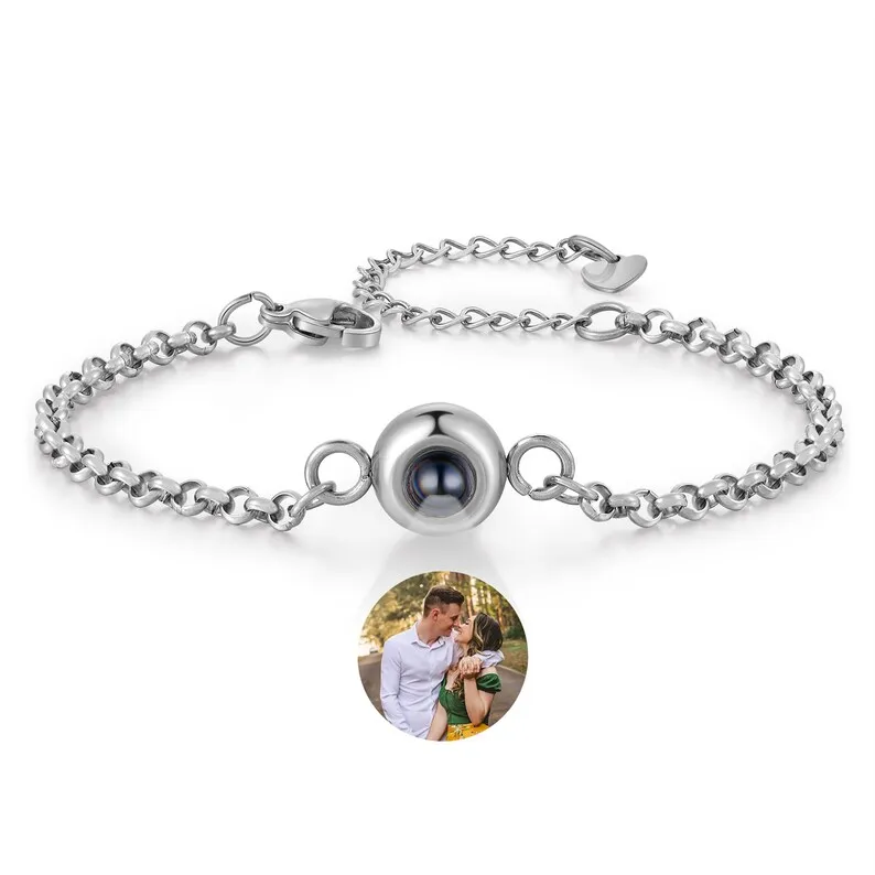 

Custom Photo Bracelet Stainless Steel Projection Bracelets with Silver/Gold Color Custom Picture Projection Bracelet Banglese