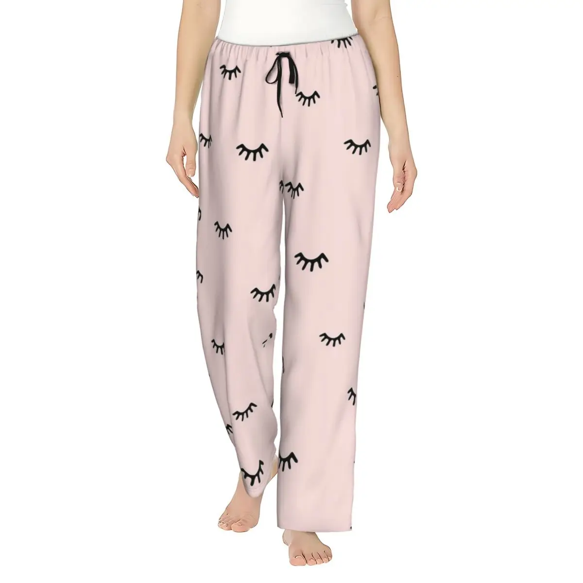 Closed Eyes Pattern Girl's Lounge Pants Loose Fit Pajama Pants Dorm Sleepwear