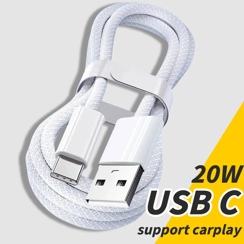 

20W Nylon Braided USB Type C Cable For iPhone 15 Pro Max Plus iPad Support Carplay Mobile Phone Fast Charging Cord For Samsung