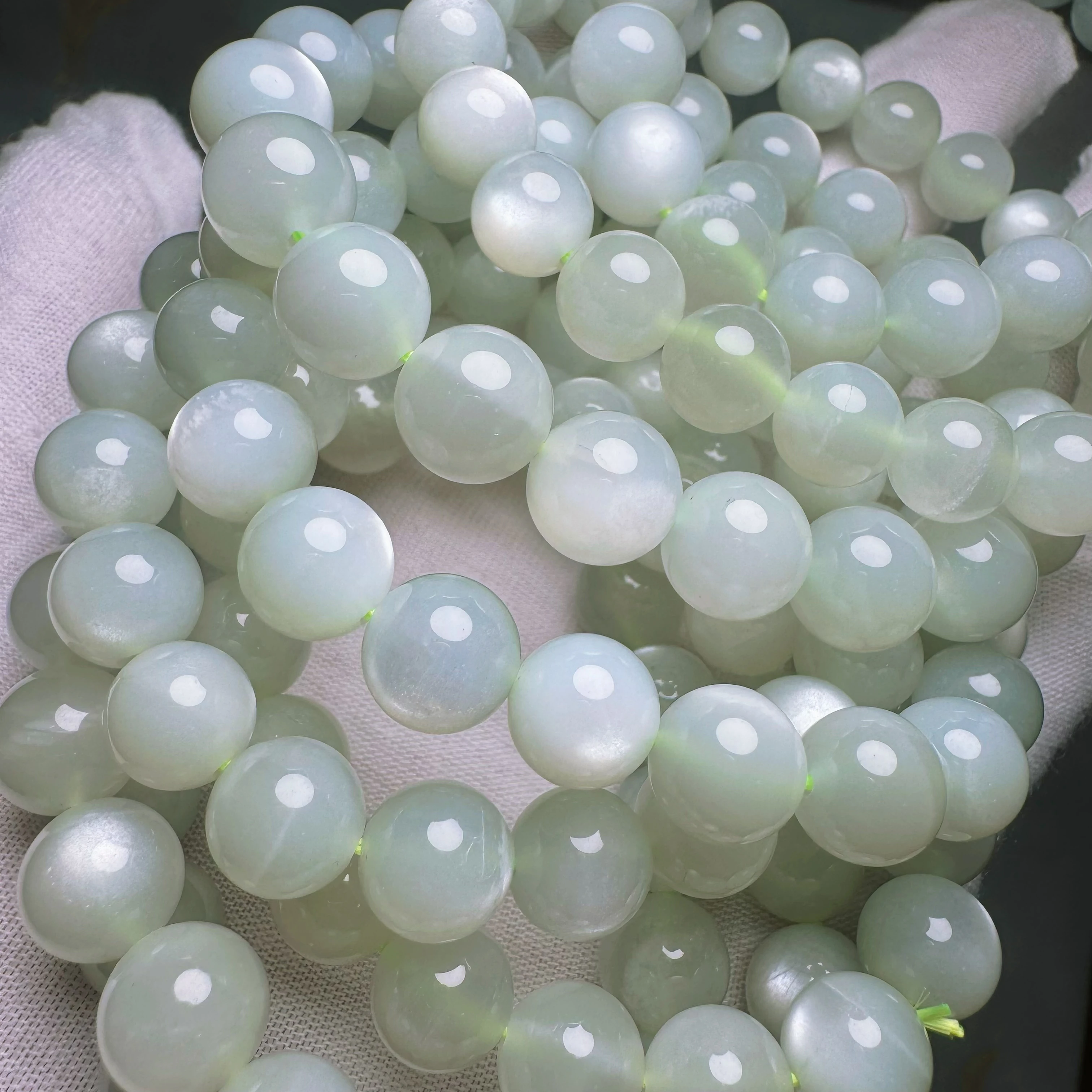 Meihan Wholesale Natural Genuine AAA Rainbow Green Moonstone Smooth Round Beads For Jewelry DIY Making