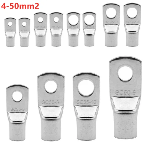 100/50 Uds. Surtido de terminales de cobre estañado de 4-50mm terminales de engarzado de anillo Kit de conectores de Cable de soldadura de Cable de batería