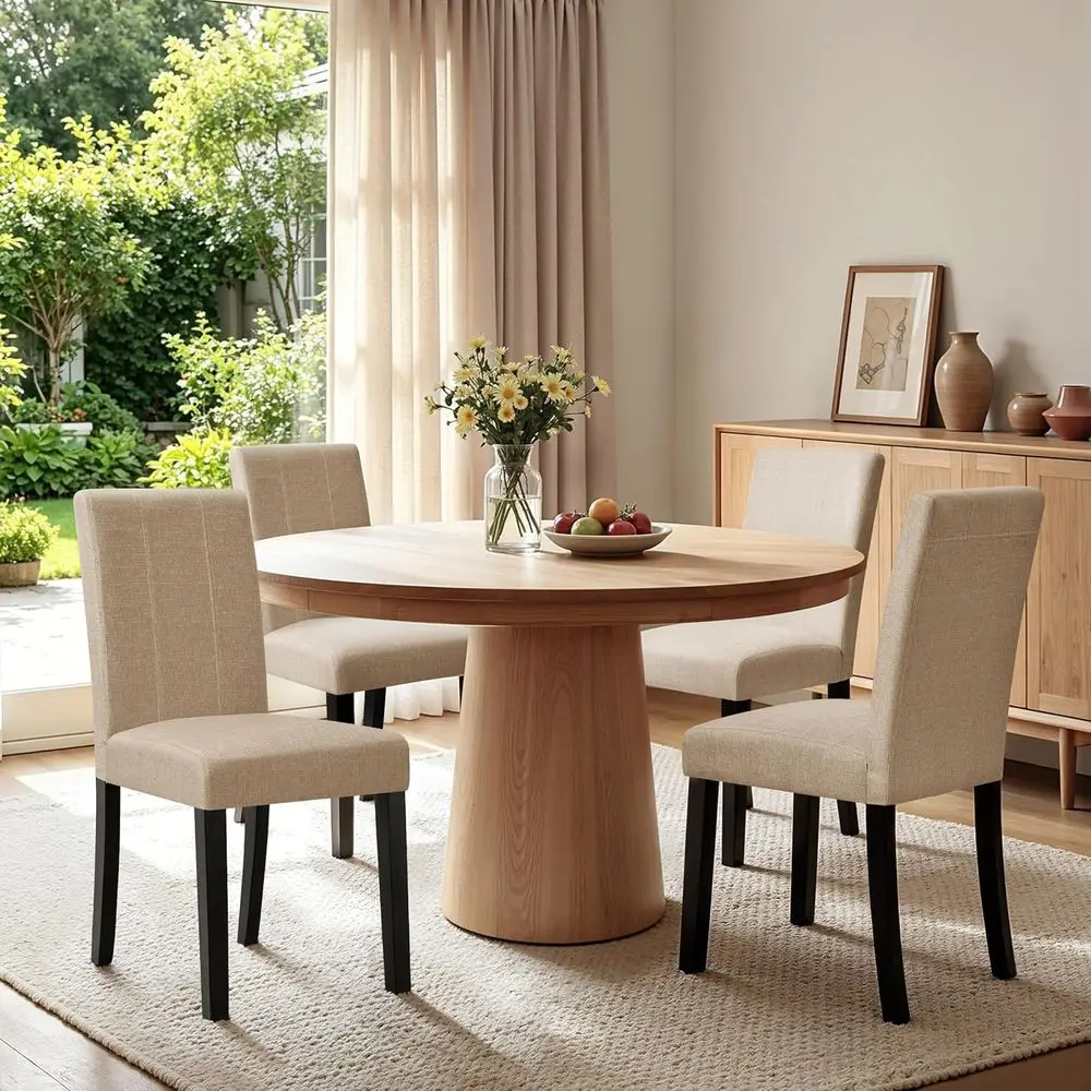 Set of 4 Upholstered Dining Chairs with Fabric Seats and Solid Wood Legs for Kitchen, Dining Room, and Cafe