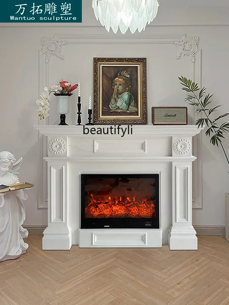 Marble fireplace American white marble natural stone stone carving decorative background porch fireplace