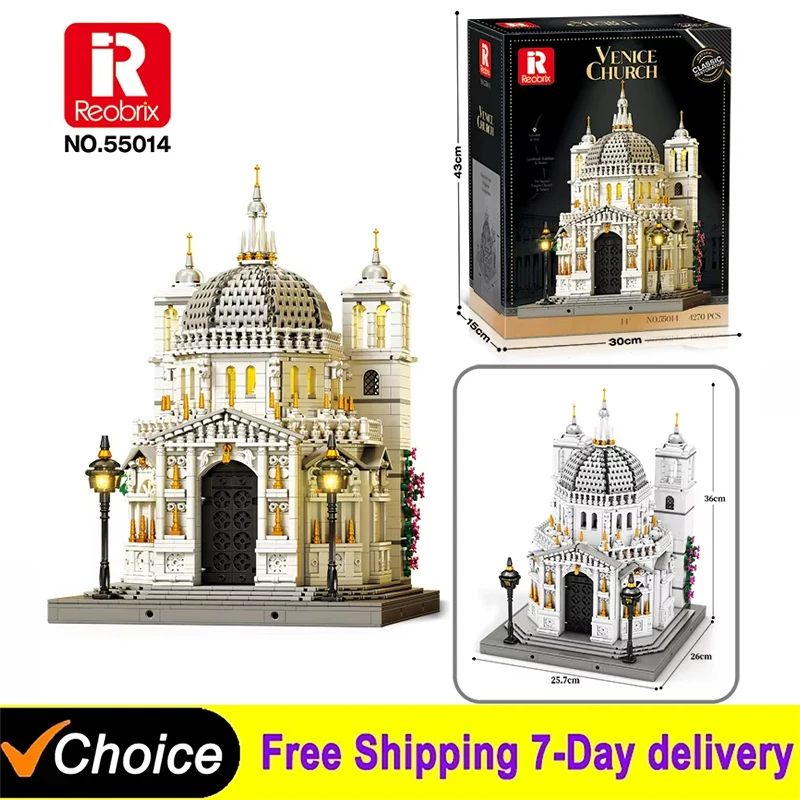 

Creative Street Series The Venice Church Building Blocks 4270PCS Big Architectural Model With Light Desktop Ornament DIY Toy Kid