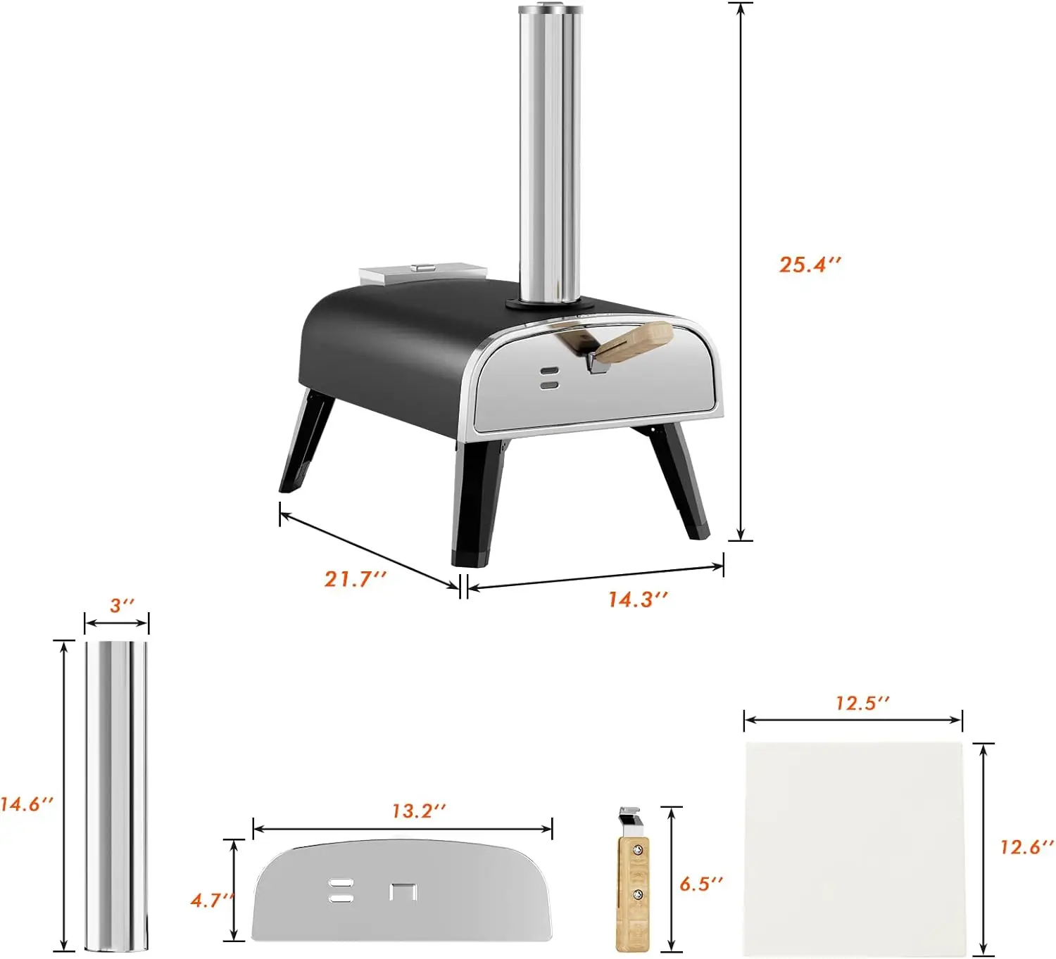 Pizza Oven Outdoor 12" Wood Fired Pizza Ovens Pellet Pizza Stove for outside, Portable Stainless Steel Oven for Backyard