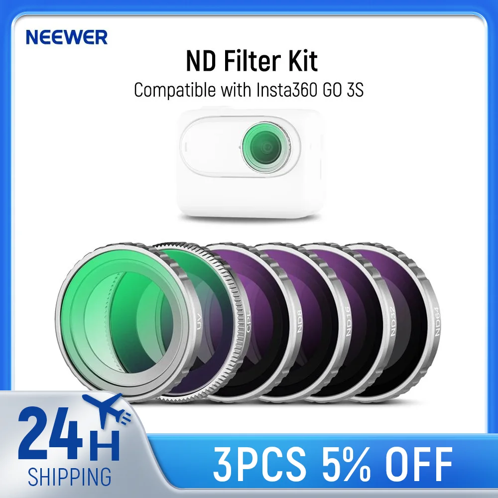 

NEEWER ND Filter Kit Compatible with Insta360 GO 3S, UV+CPL+ND8+ND16+ND32+ND64 Filters, Action Camera Accessories