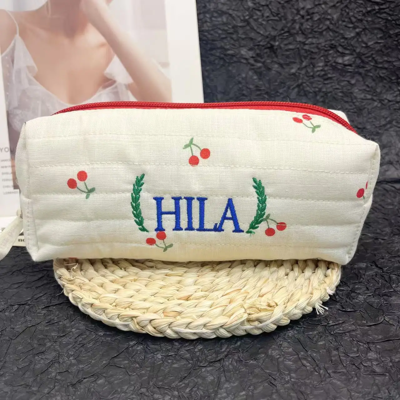 Custom Makeup Bag Personalized Embroidering Name Cosmetic Bag Valentines Gift Bridesmaid Gifts Birthday Gift Travel Makeup Bag