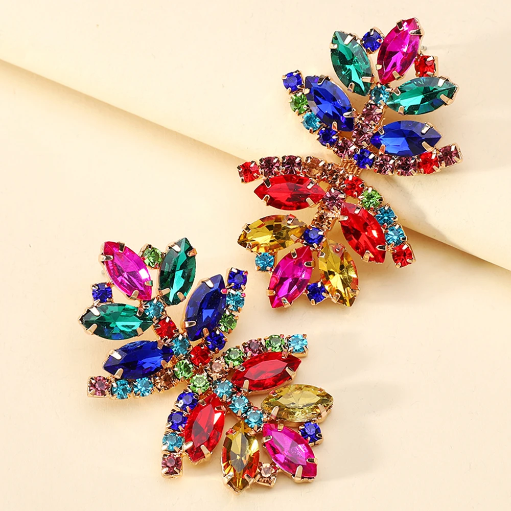 Bohemian Colorful Glass Leaves Large Dangle Drop Earrings For Women Luxury Designer Original Prom Pageant Pendant Jewelry Gift