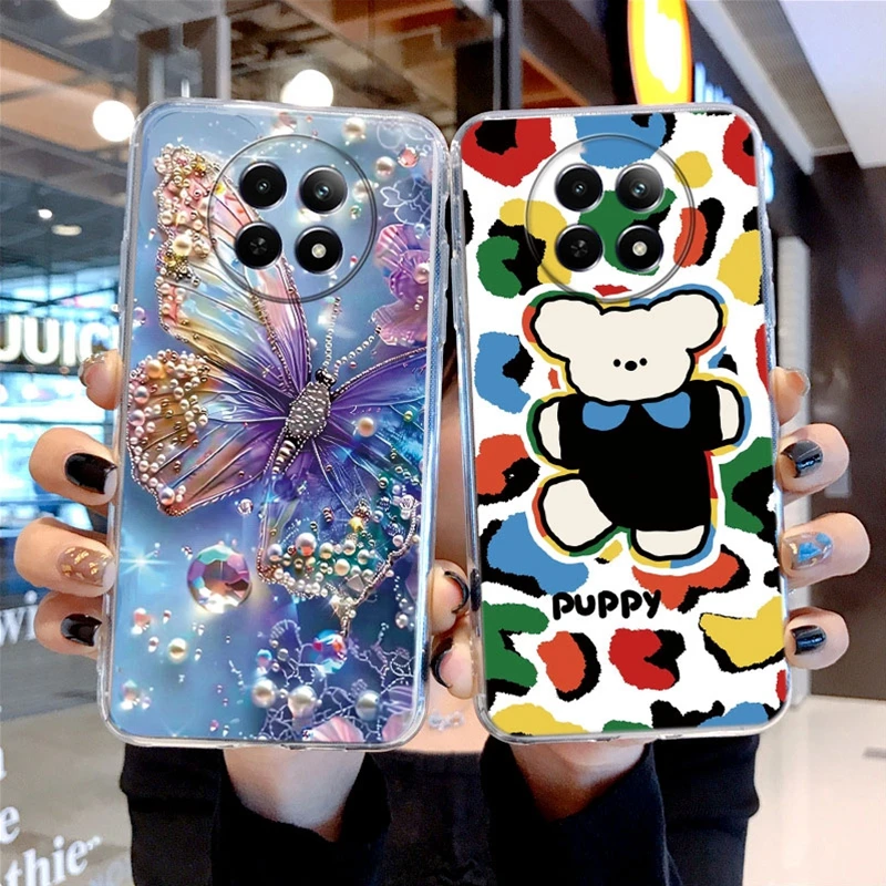 Leopard Print Cartoon Panda Butterfly Phone Case For Realme 12 13 Pro Plus 5G 12X 11X GT Master GT Transparent Clear Back Cover