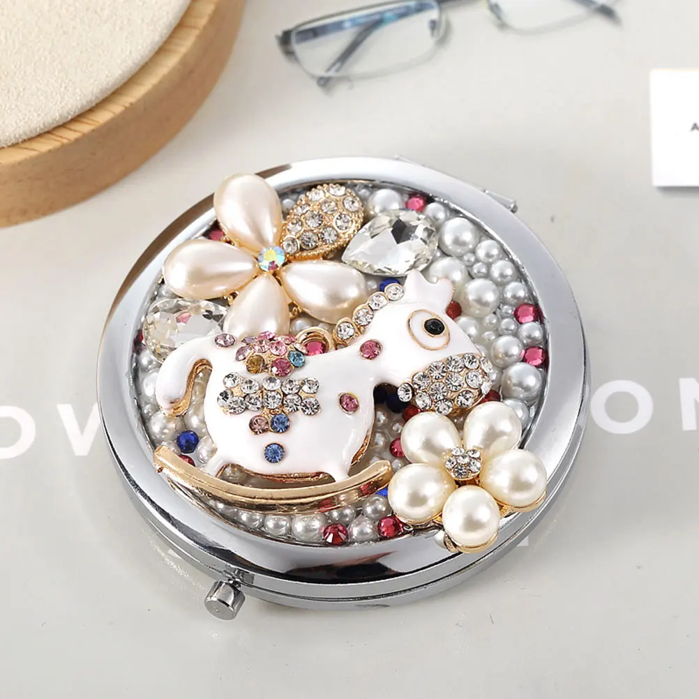 

Compact Mini Diamond Makeup Mirror Double-Sided Folding Small Portable Travel Metal Mirror Girl Makeup Tool