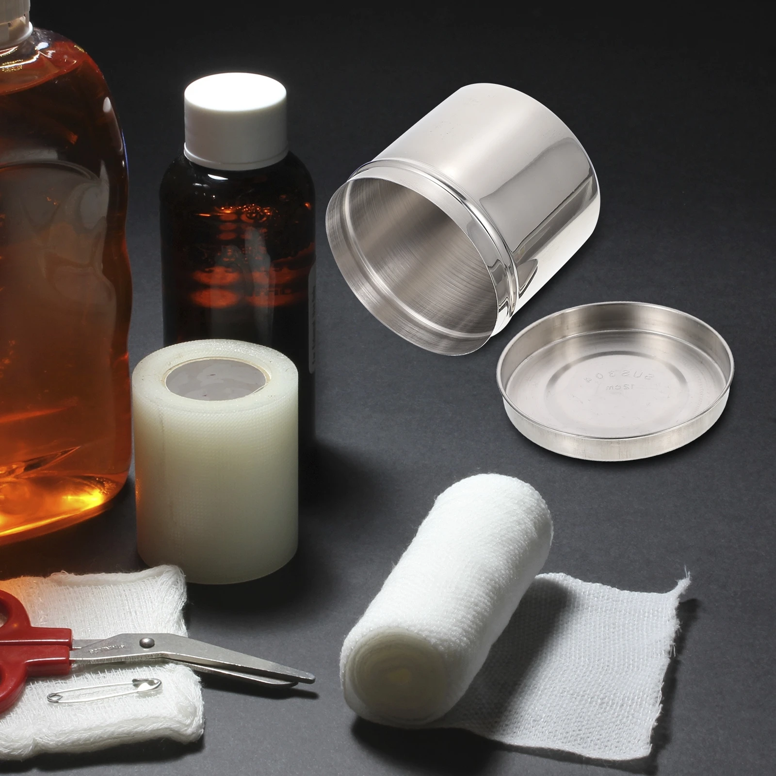 

1pc Ointment Jar 12cm 304 Stainless Steel Unguent Container Gauze Storage Dressing Cylinder Small Bottle Cotton Ball Vessel Lab