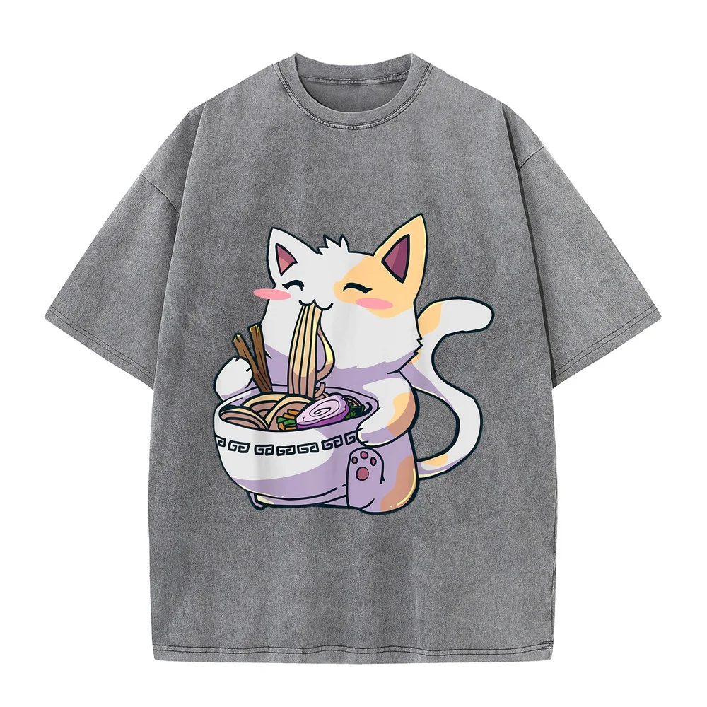Ramen Cat Kawaii Anime Japanese Neko T-Shirt Freeshippings Items 한국인 Playeras Para Hombres Unisex Big Size Tee Men Cotton T