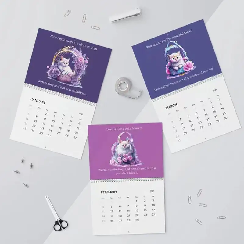 Kalender kucing 2024 kalender dinding bunga kucing lucu kalender kucing 2024 pengatur perencana bulanan dengan dinding gambar kucing bulanan lucu