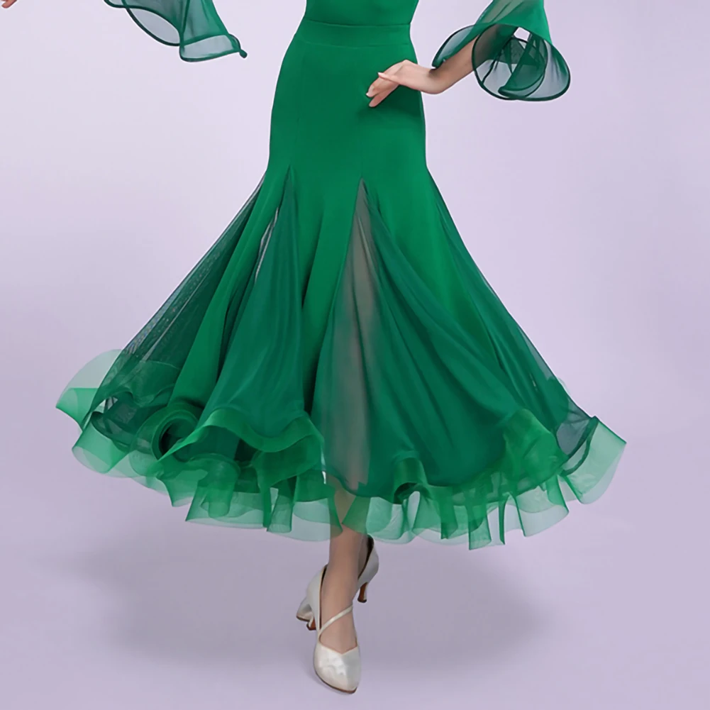 Emerald Green Long Dress New Style Ballroom Dance Flamenco Skirt Standard Fishbone Skirt Roland Purple Fashion Black Waltz Skirt